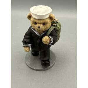 Hamilton Collection Shipping Out Navy Teddy Bear Figurine 1968A 4.5”